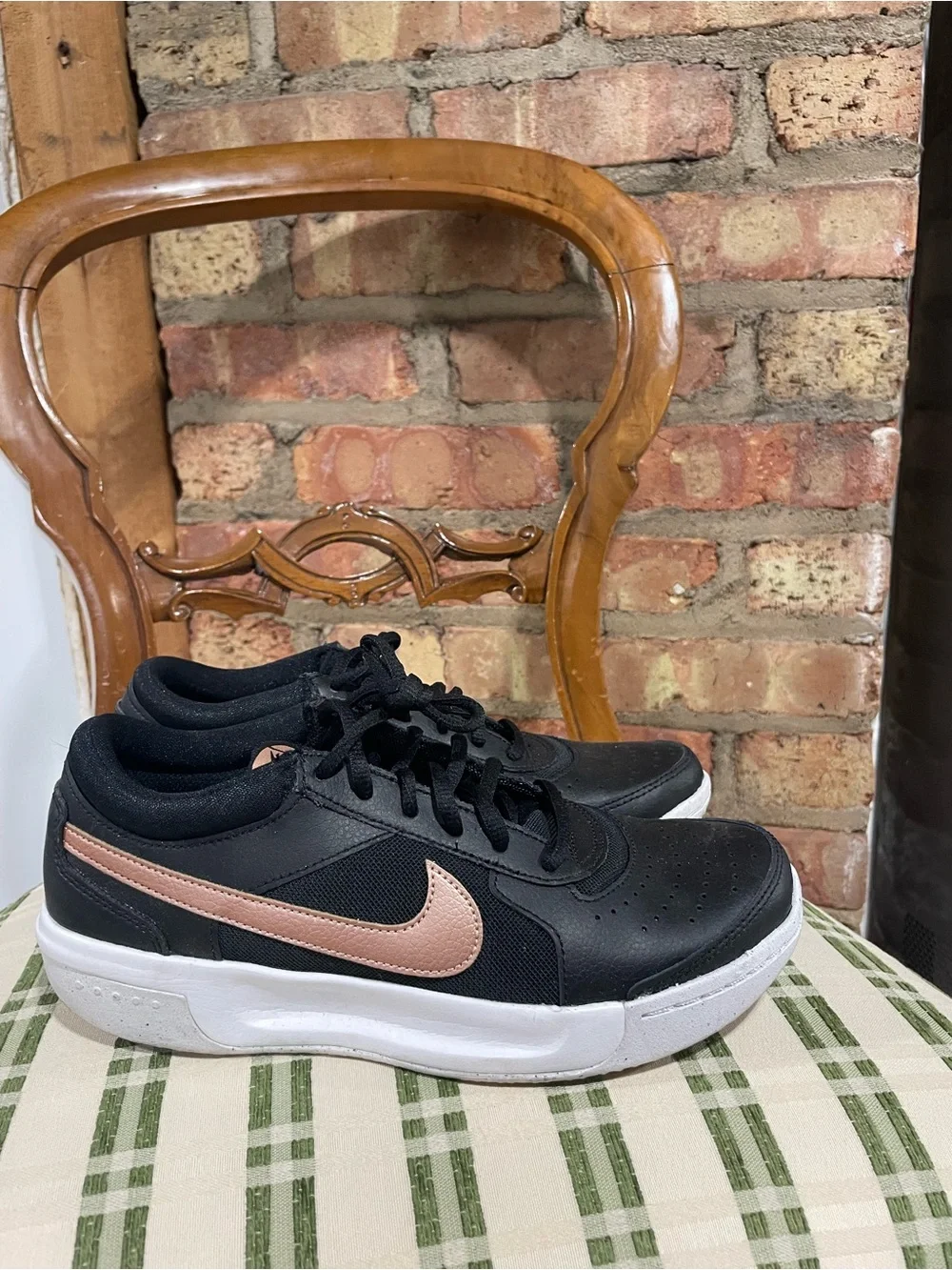 Nike Women’s Court Lite - Black Sneakers with Metallic Rose Swoosh